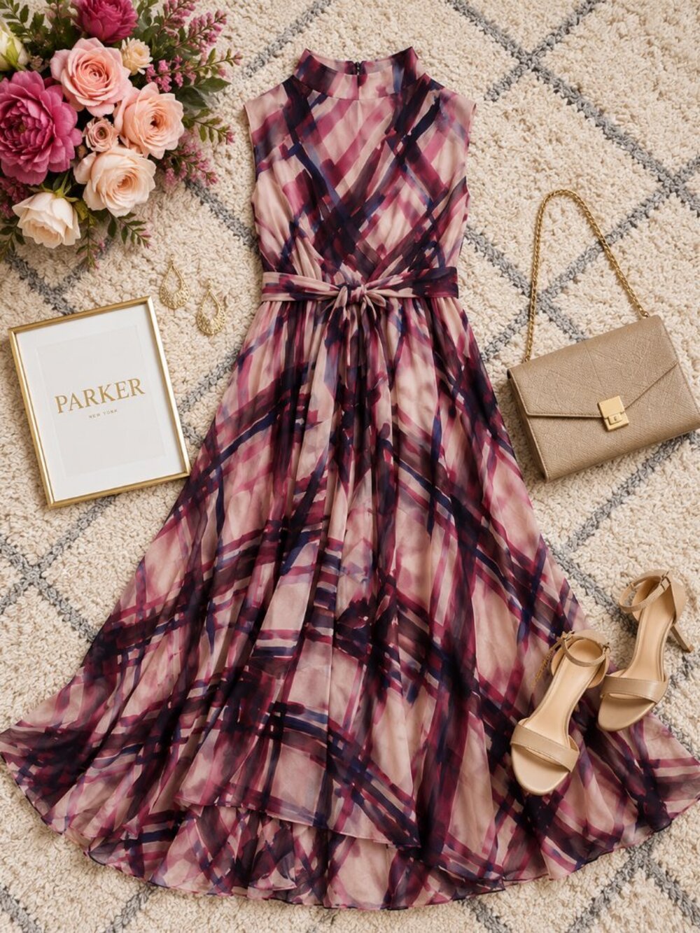 Parker Zinfandel Scarf Maxi Dress NWT Size 2 Purple Formal Evening Gown